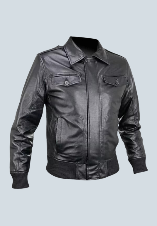 Freeman Retro Black Leather Bomber Jacket
